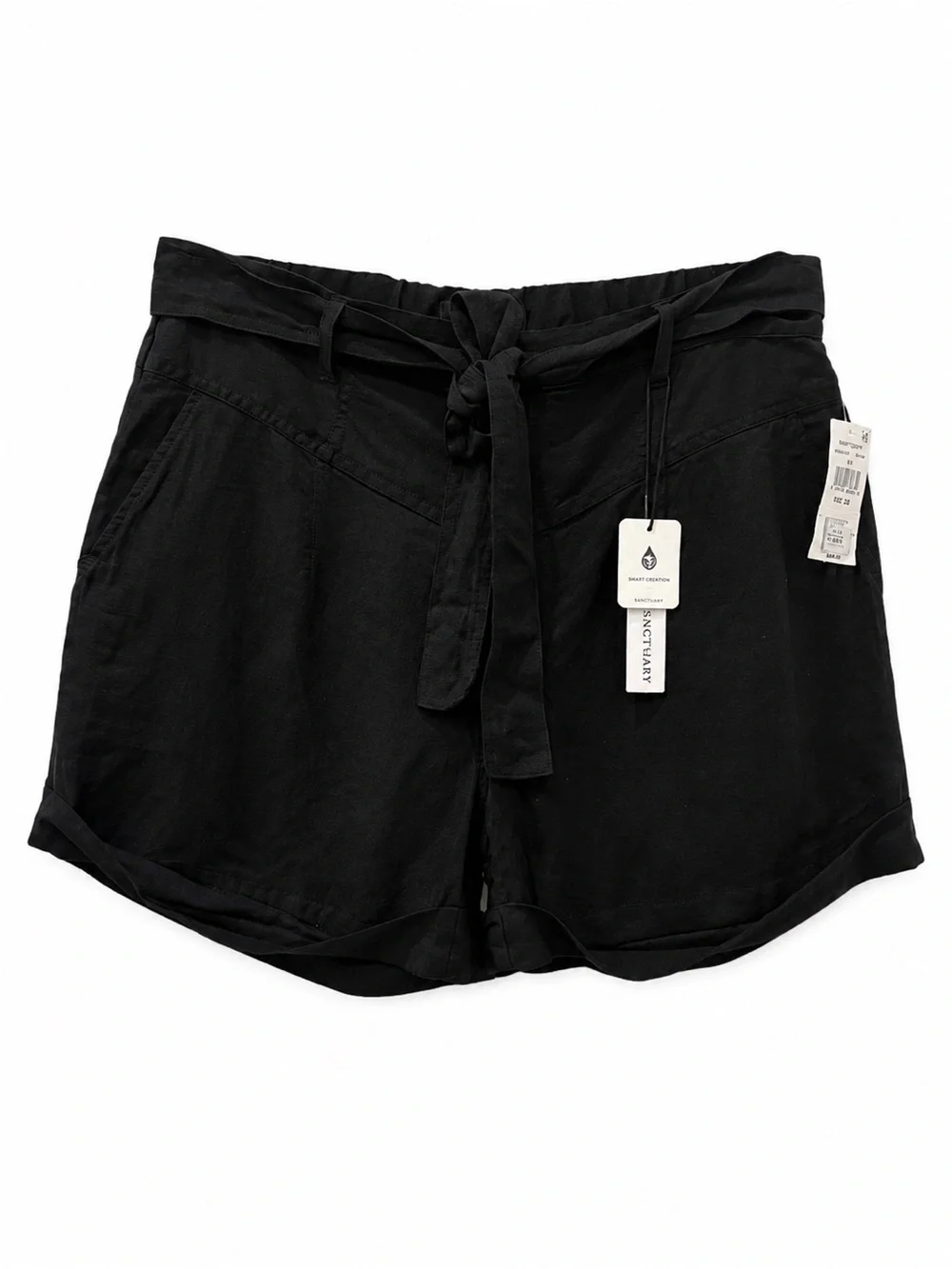Sanctuary Black Linen Blend Tie-Waist Shorts NWT Size 30 Summer Casual
